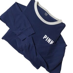 PINK Victoria's Secret Navy and White Ringer Woman’s Top Long Sleeve